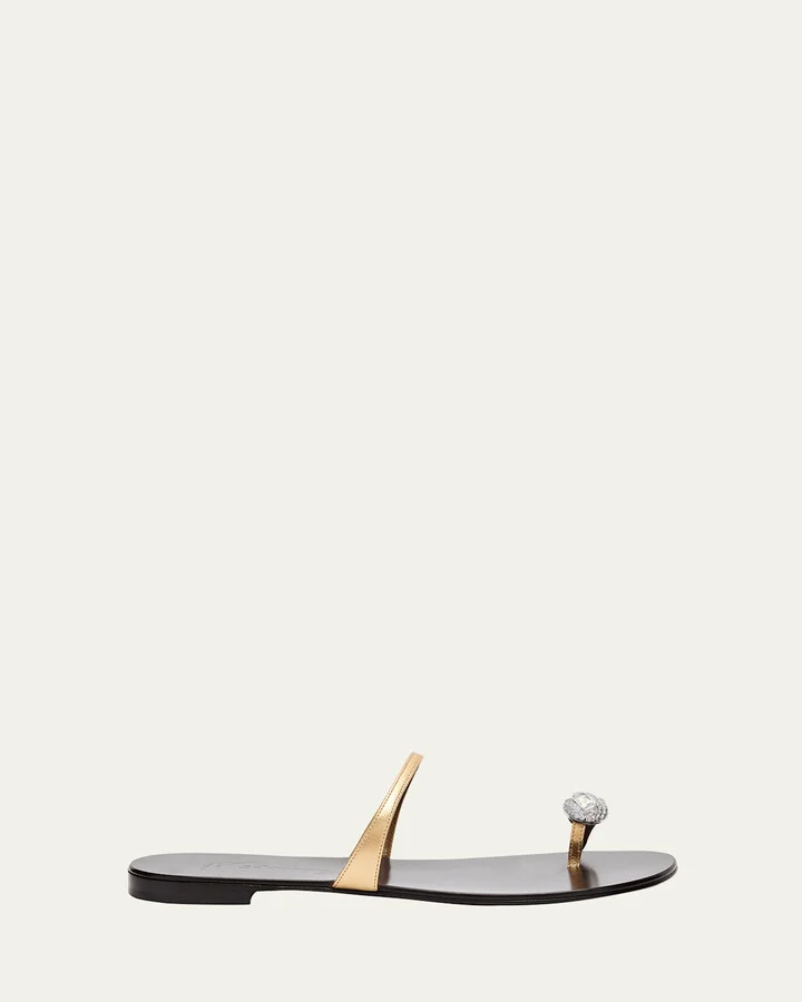 Crystal Jewel Thin Strap Leather Sandals