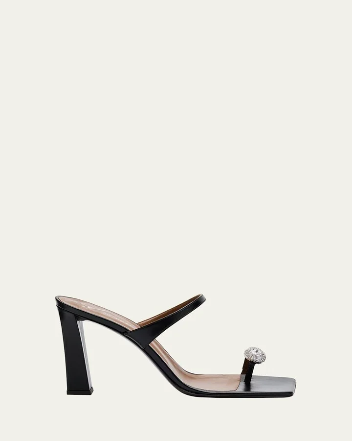 Crystal Jewel Thin Strap Leather Sandals
