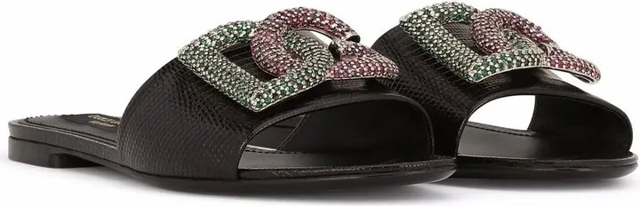 Crystal-Logo Leather Slides - Image 2