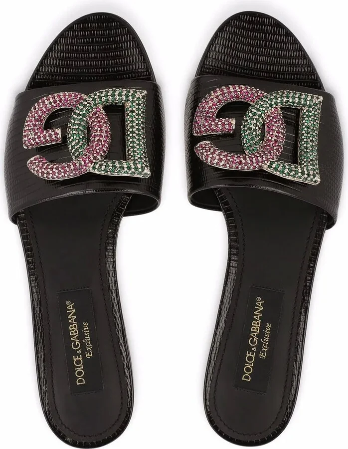 Crystal-Logo Leather Slides - Image 4