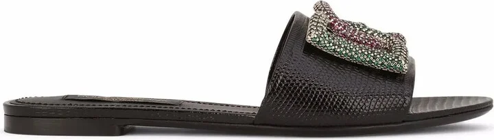 Crystal-Logo Leather Slides