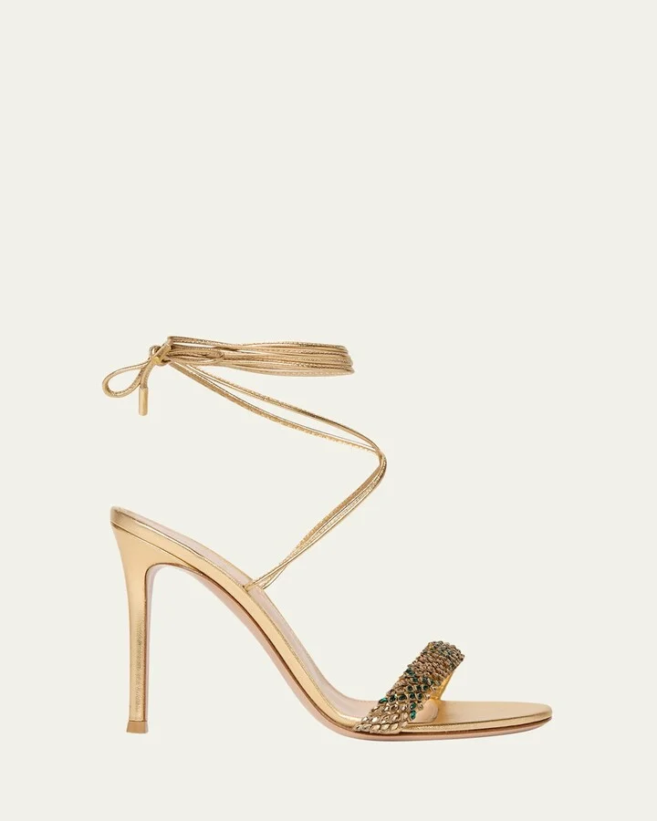 Crystal Metallic Ankle-Strap Sandals