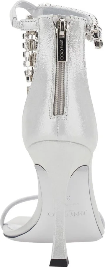 'Crystal' Metallic Sandals With Rhinestoned Ankle Strap And High Curved Heel In Leather Woman - Image 4
