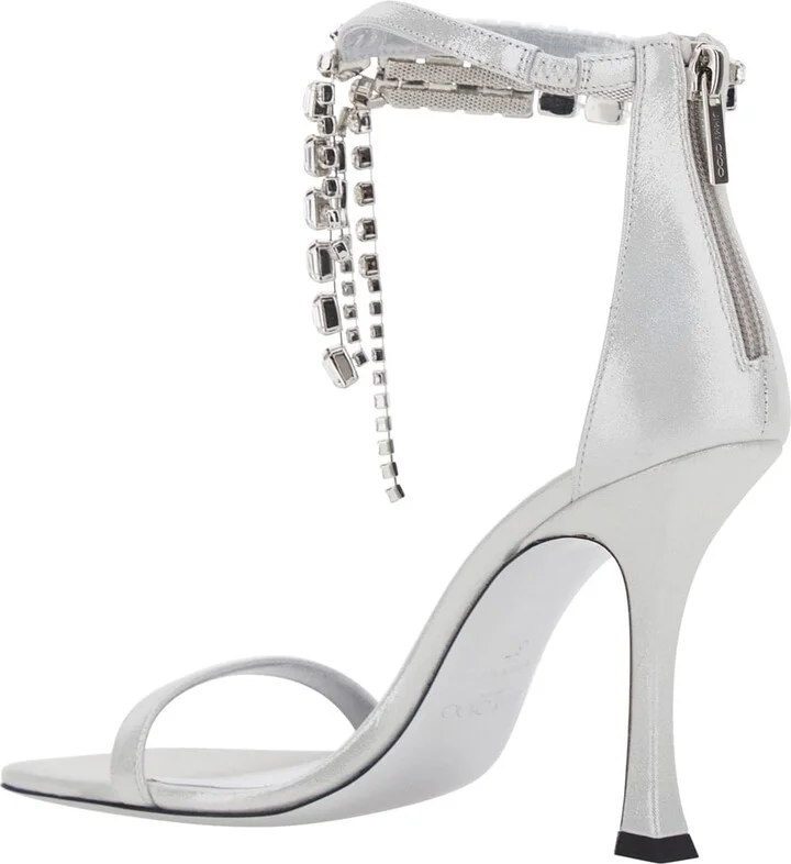 'crystal' Metallic Sandals With Rhinestoned Ankle Strap And High Curved Heel In Leather Woman - Image 3