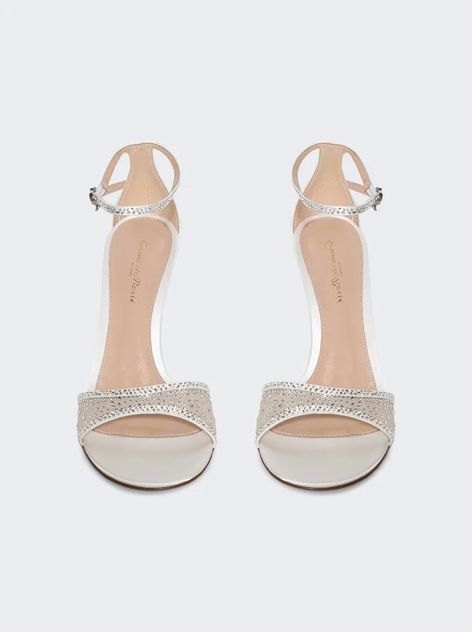 Crystal Organza Ankle-strap Sandals Off White