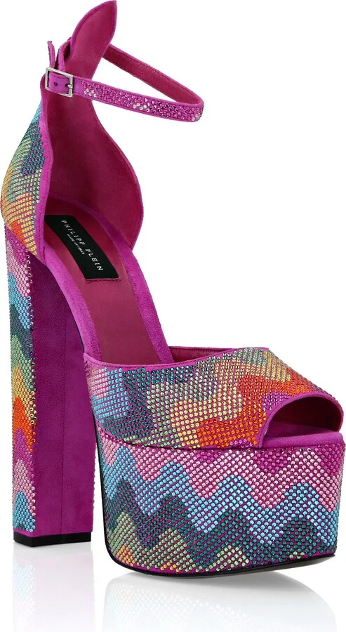 Crystal Platform Sandals Hi-Heels Waves Rainbow