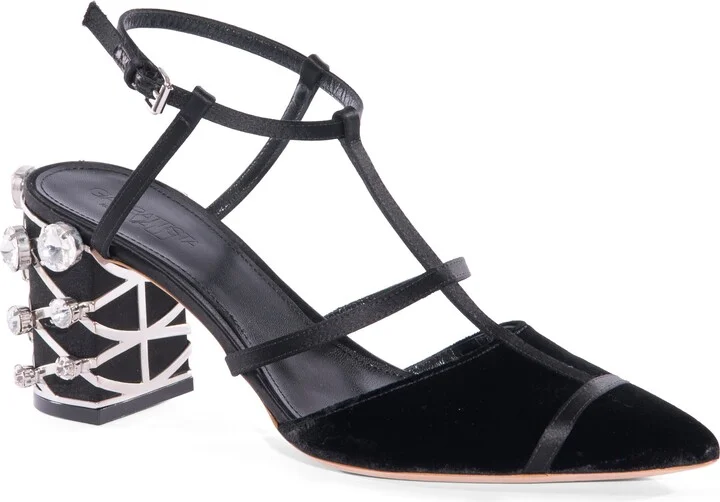 Crystal Pointed Toe T-Strap Pump