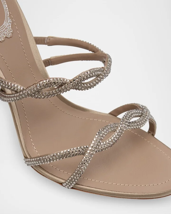 Crystal Satin Braided Snake-Wrap Sandals - Image 7