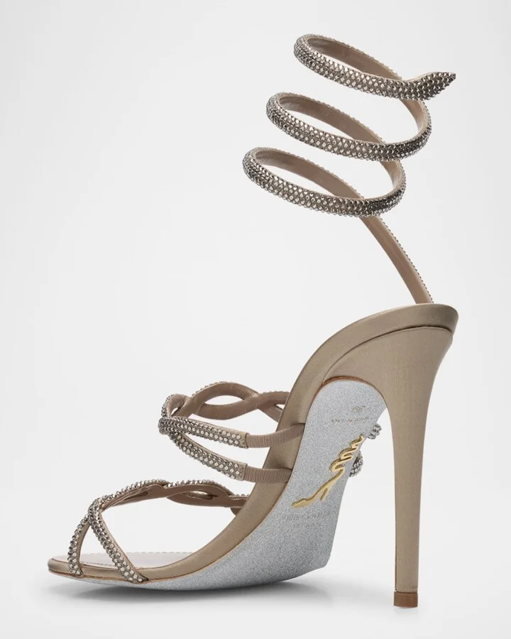 Crystal Satin Braided Snake-Wrap Sandals - Image 8