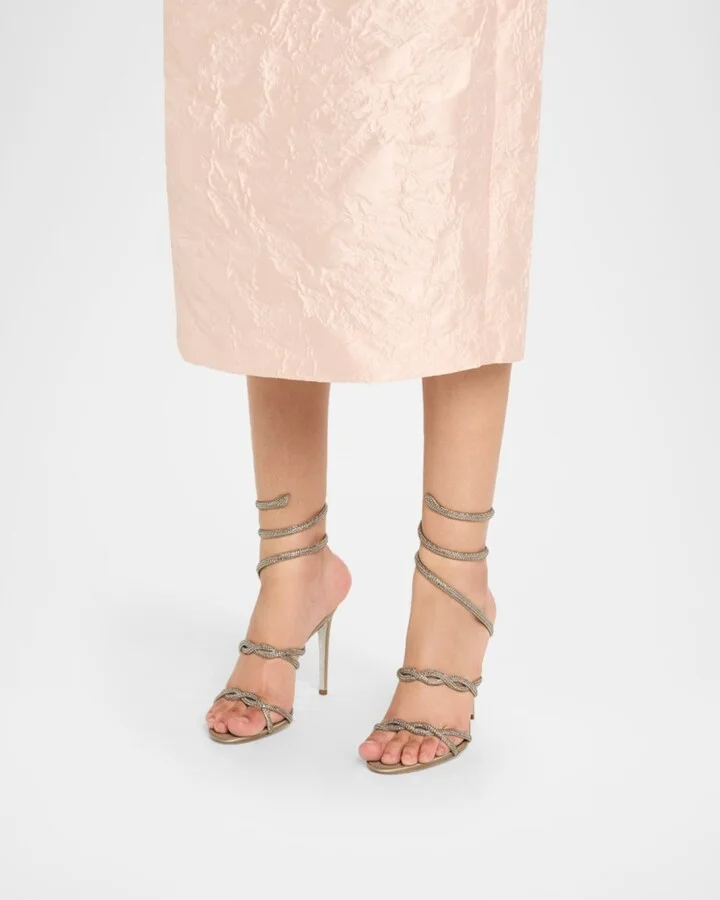 Crystal Satin Braided Snake-Wrap Sandals - Image 10