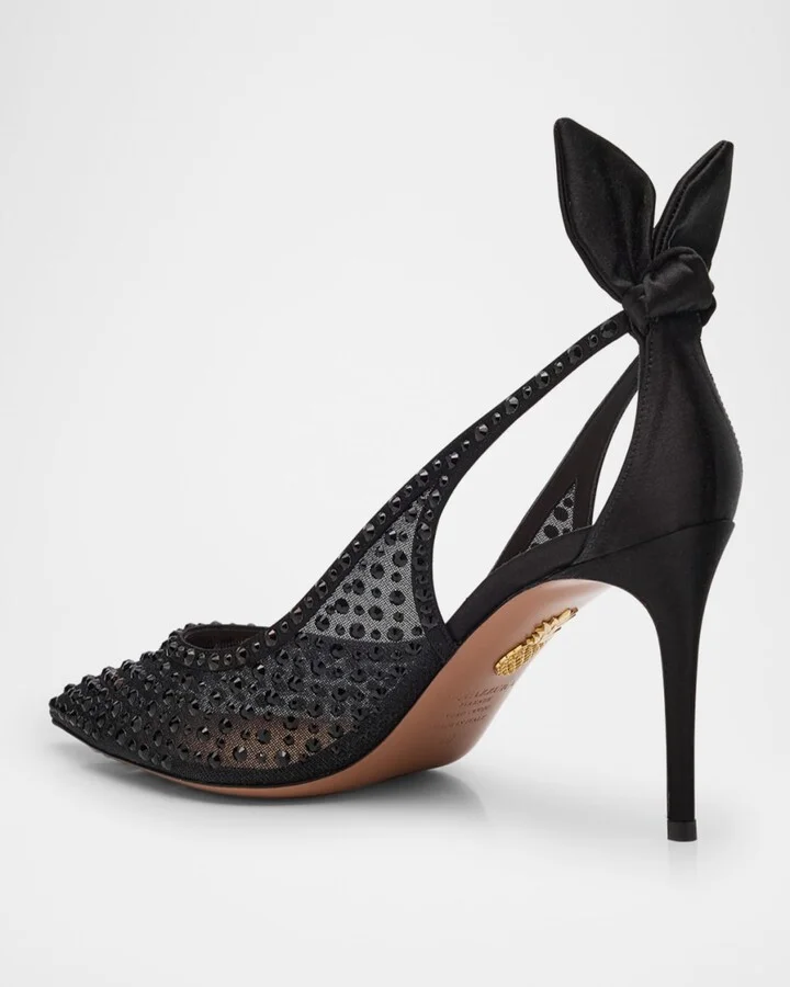 Crystal Satin Mesh Bow Pumps - Image 3