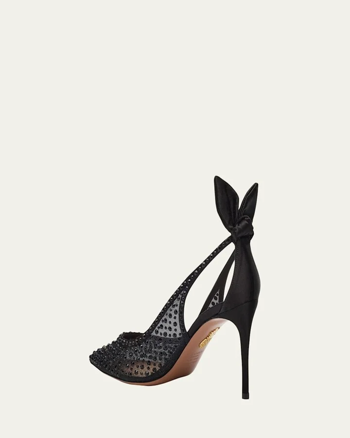 Crystal Satin Mesh Bow Pumps - Image 5