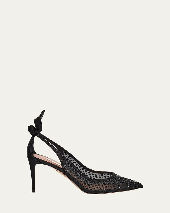 Crystal Satin Mesh Bow Pumps