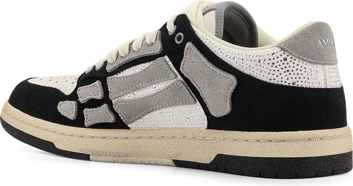 Crystal Skel Top Low Leather And Suede Sneakers With Rhinestones Detail - Image 3