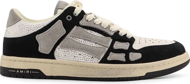 Crystal Skel Top Low Leather And Suede Sneakers With Rhinestones Detail