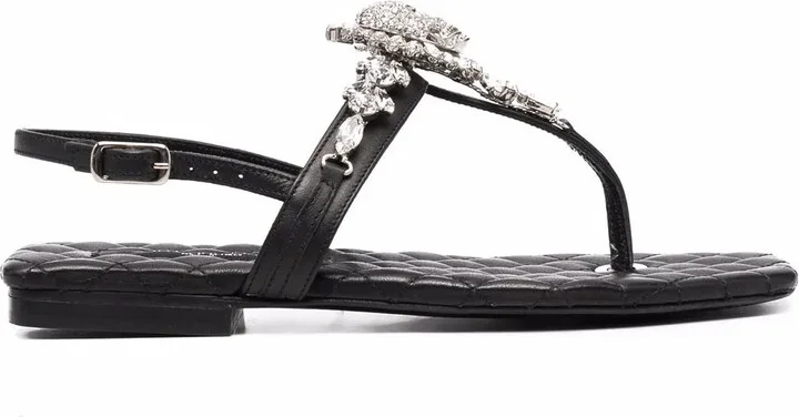 Crystal-Skull Leather Sandals
