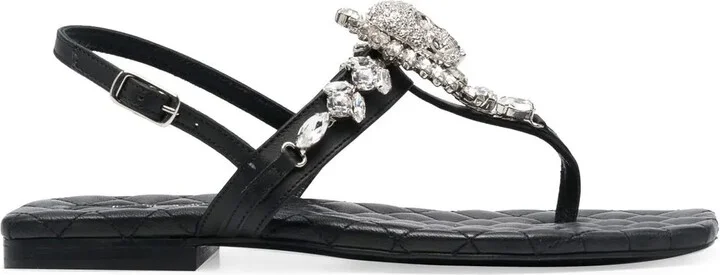 Crystal-Skull Leather Sandals
