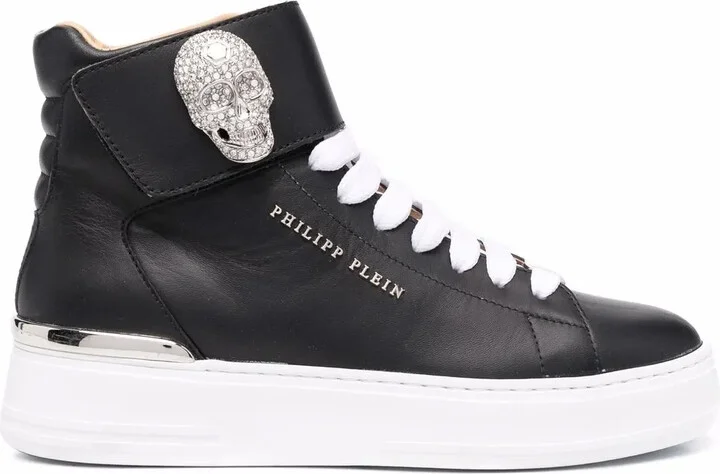 Crystal-Skull Leather Sneakers