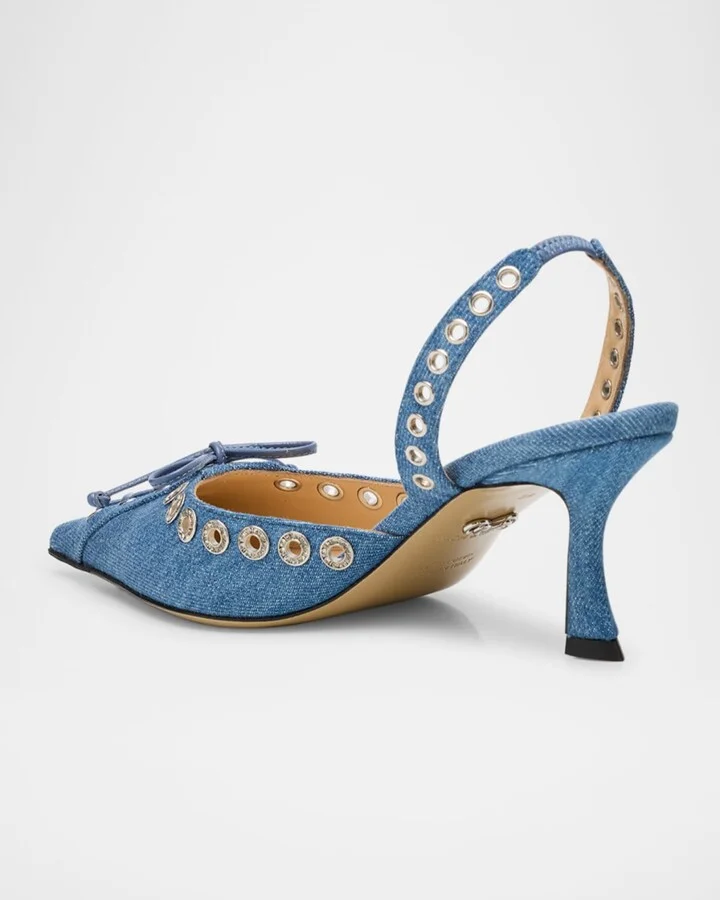 Crystalized Corset Denim Slingback Pumps - Image 2