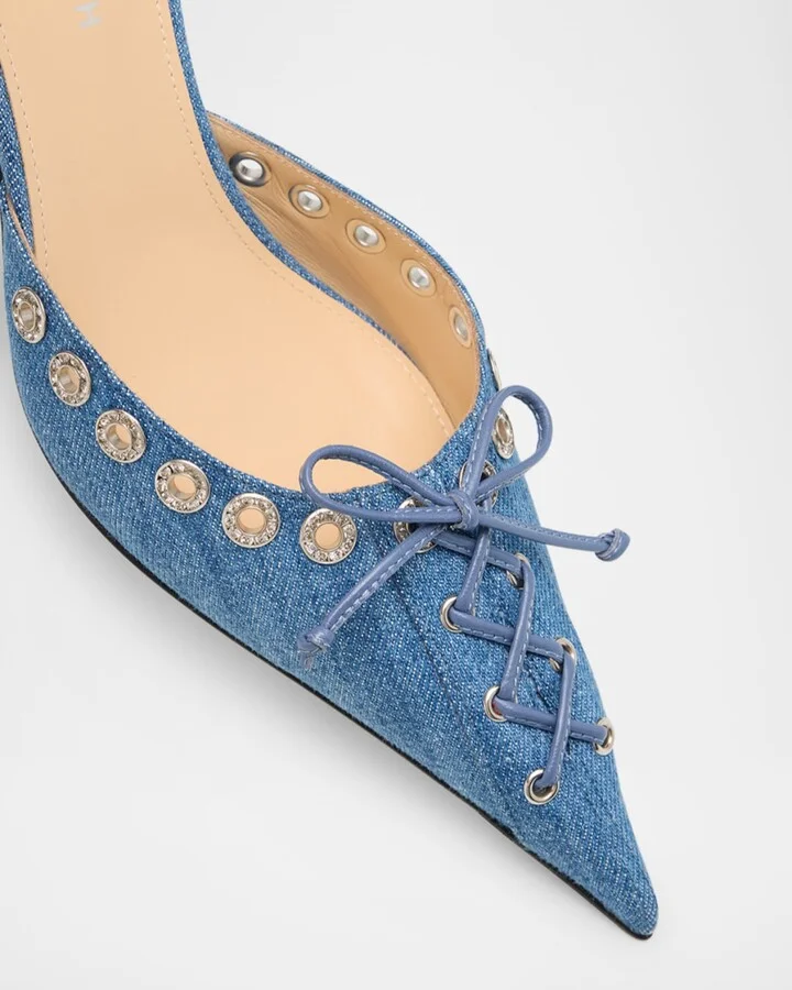 Crystalized Corset Denim Slingback Pumps - Image 3