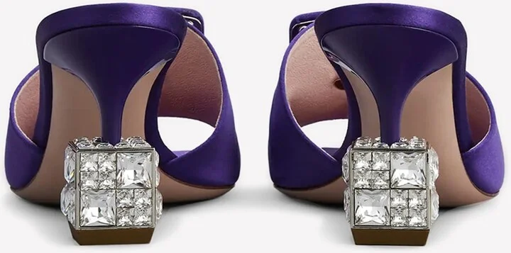 Cube 75 Crystal Heel Satin Mules - Image 2