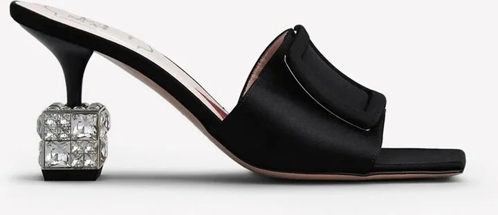 Cube 75 Crystal Heel Satin Mules