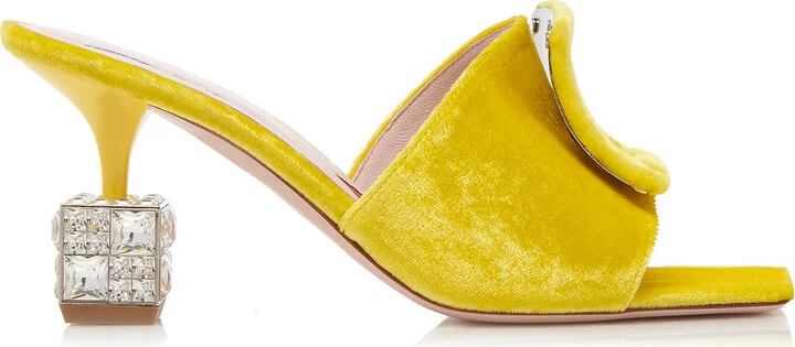 Cube Heel Velvet MulesVivier