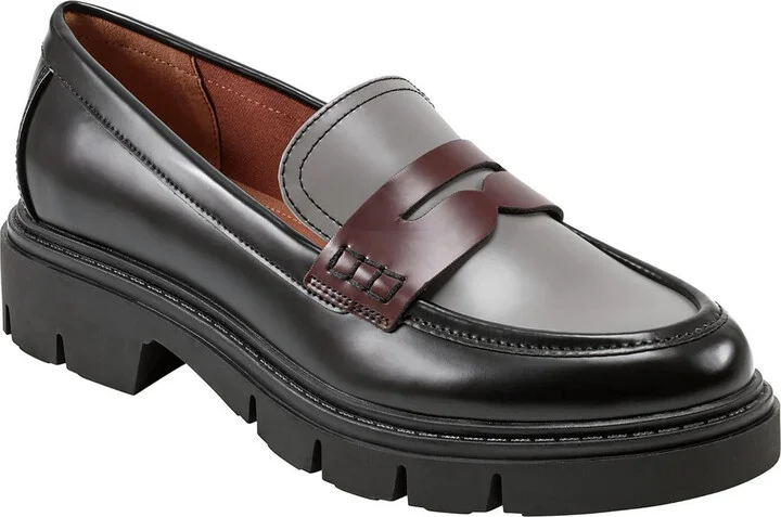 Cube Womens Faux Leather Block Heel Loafers