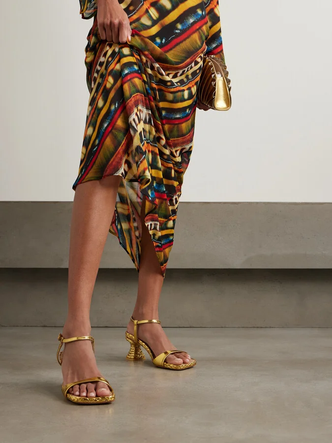 Cult Gaia - Javiera Metallic Leather And Raffia Sandals - Gold - Image 2