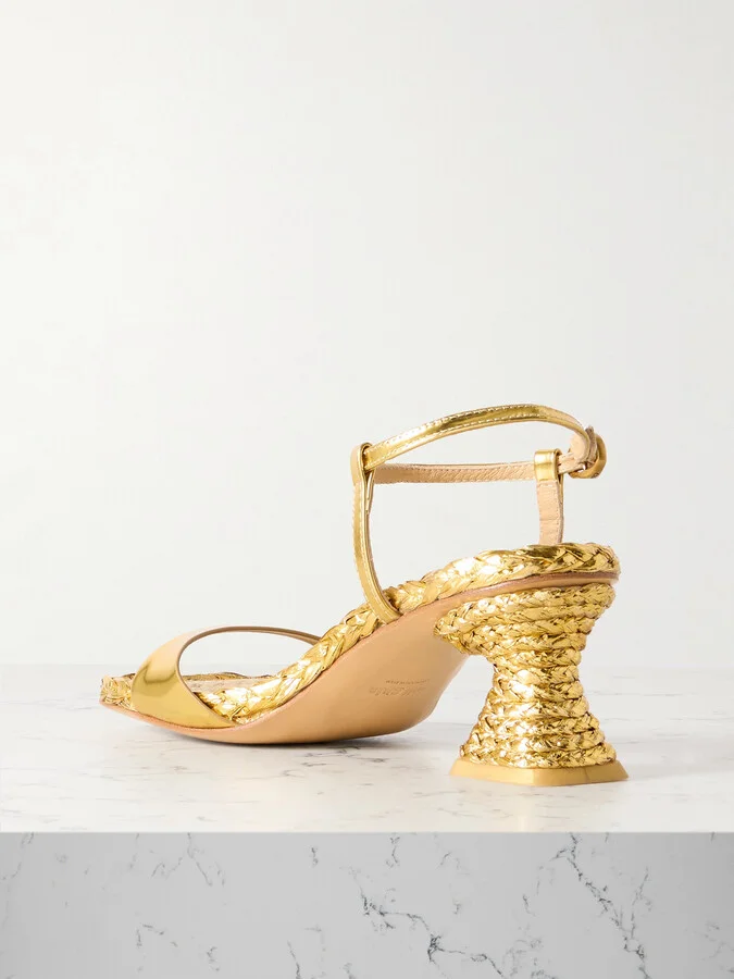 Cult Gaia - Javiera Metallic Leather And Raffia Sandals - Gold - Image 3