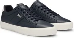 Cupsole lace-up trainers with contrast logo- Dark Blue Men's Sneakers size 13