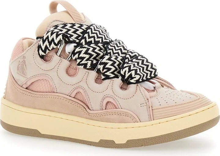 'Curb' Pink Sneakers With White And Black Laces In Leather Pink Unisex - Image 2