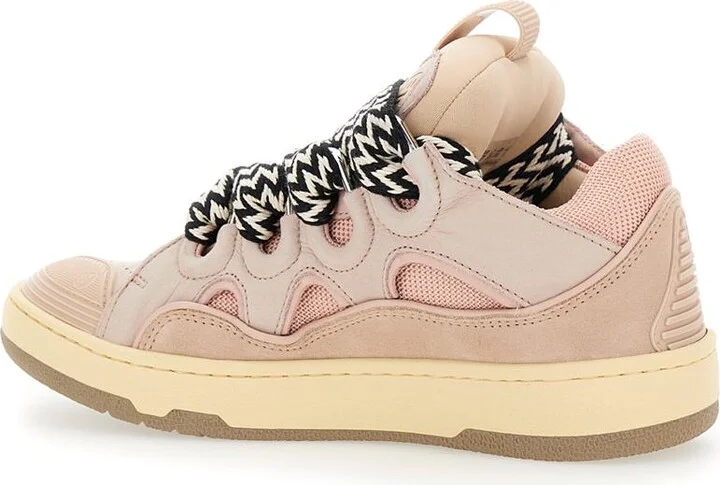 'Curb' Pink Sneakers With White And Black Laces In Leather Pink Unisex - Image 3