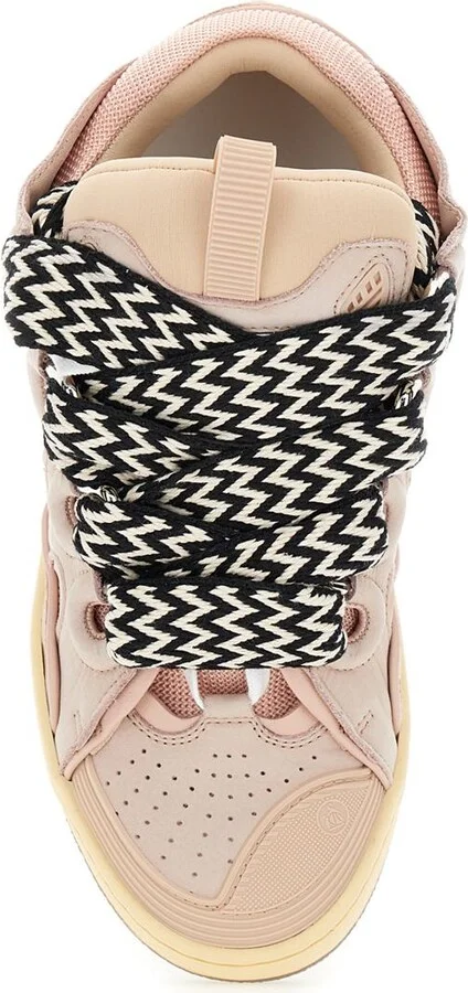 'Curb' Pink Sneakers With White And Black Laces In Leather Pink Unisex - Image 4
