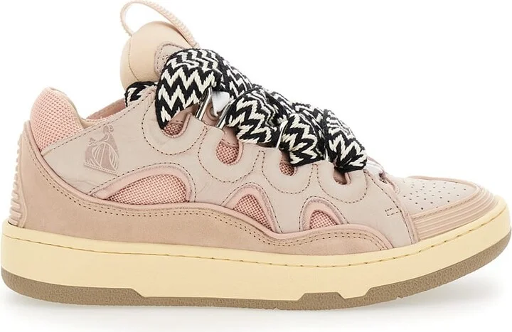 'curb' Pink Sneakers With White And Black Laces In Leather Pink Unisex