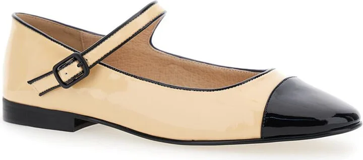 Curvet' Beige Ballet Shoes With Contrasting Toe In Patent Leather Woman - Image 2