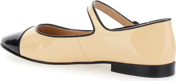 Curvet' Beige Ballet Shoes With Contrasting Toe In Patent Leather Woman - Image 3