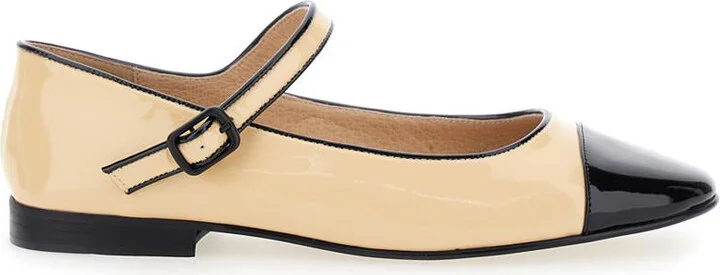 Curvet' Beige Ballet Shoes With Contrasting Toe In Patent Leather Woman