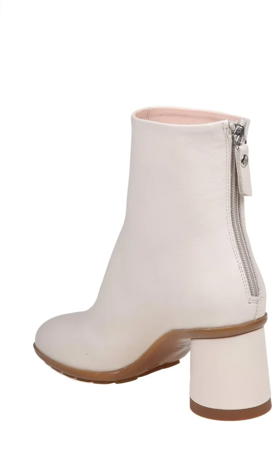 Curvy Ankle Boots In Chalk Color Leather - Image 3