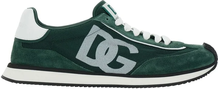 'cushion' Green Sneakers With Logo Patch On The Tongue And Logo Detail On The Side In Suede And Fabric Man