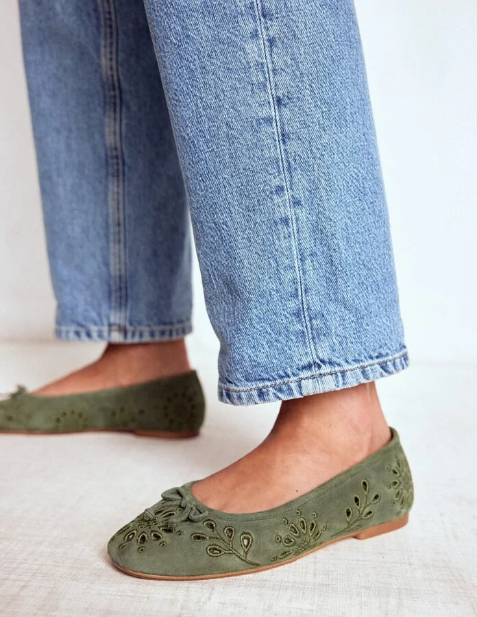 Cut Out Ballet Flats, Deep Olive - Image 2