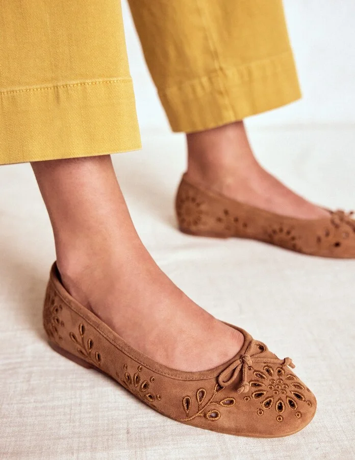 Cut Out Ballet Flats, Deep Olive - Image 3