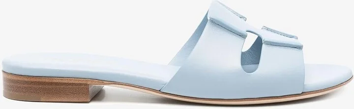 Cut-Out Calf Leather Flat Sandals