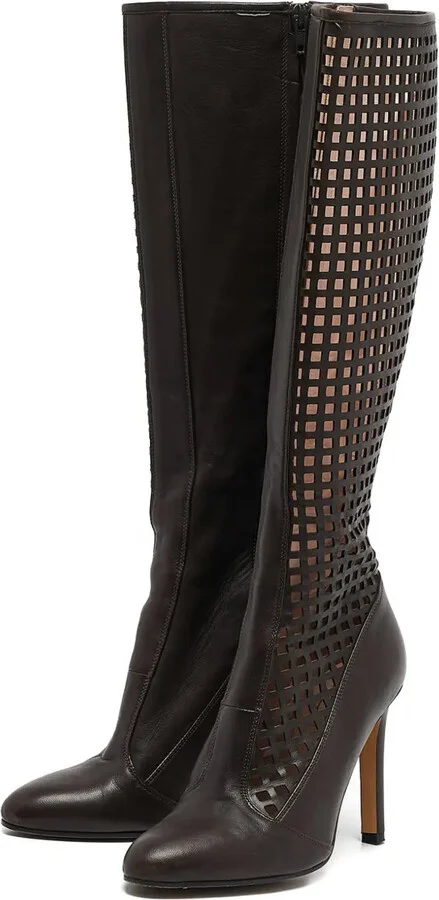 Cut-Out Leather Knee-High Boots - Image 2