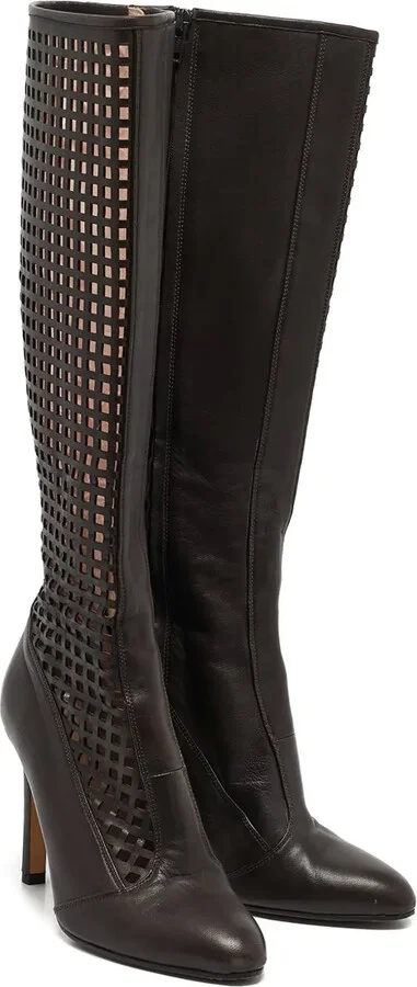 Cut-Out Leather Knee-High Boots - Image 3