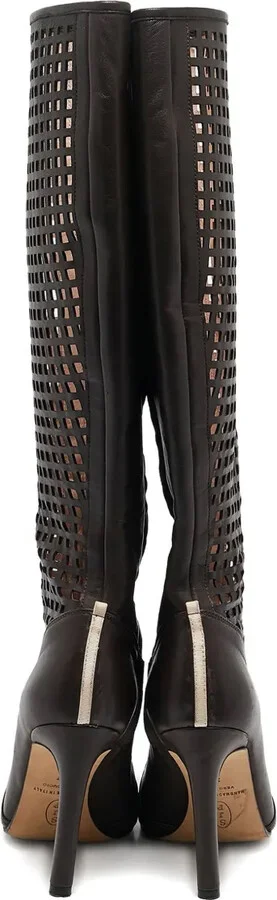 Cut-Out Leather Knee-High Boots - Image 4