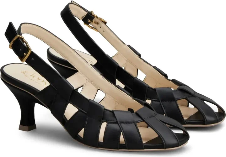 Cut-Out Sling-Back Leather Pumps - Image 2