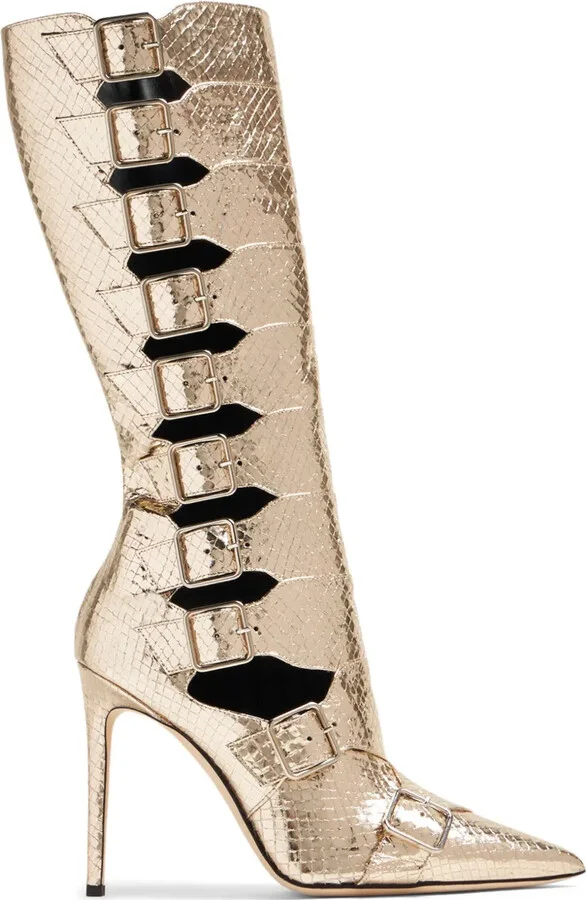 Cut-Out Snakeskin-Effect Boots