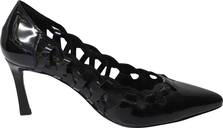 Cutout Pointed Heels in Black Patent Leather