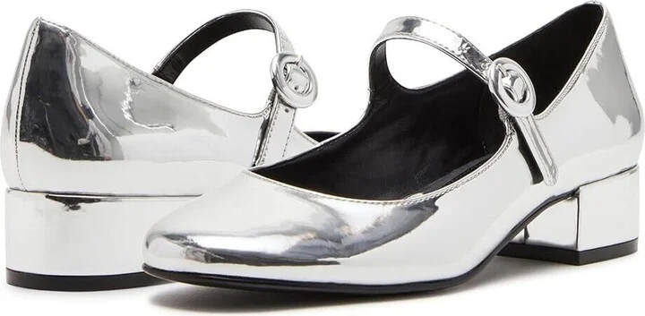 Cyndie Pump Women's 10 Silver Round Toe Slip-On Block Heel KHD132